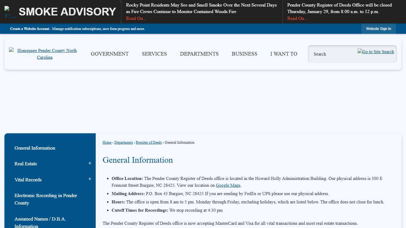 General Information Pender County, NC