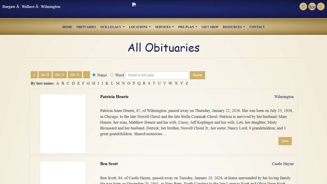 All Obituaries Quinn McGowen Funeral Home Wilmington, NC